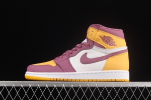 Air Jordan 1 High white-purple-yellow high-top basketball shoes 555088-706