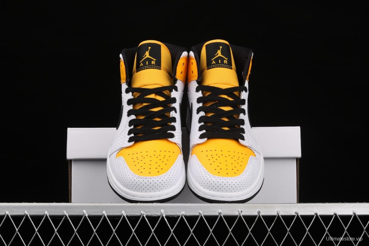 Air Jordan 1 Mid white, yellow and black Zhongbang basketball shoes BQ6472-107,