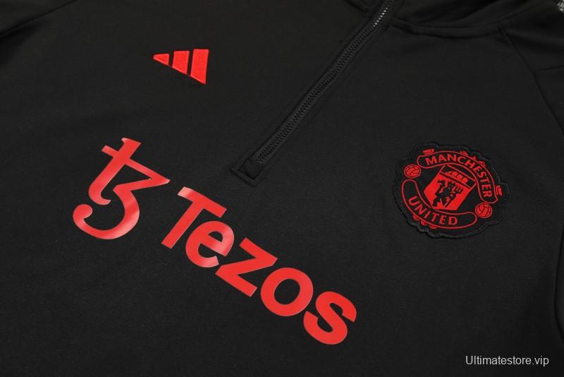 23/24 Manchester United Black Hoodie Half Zipper Jacket+ Pants