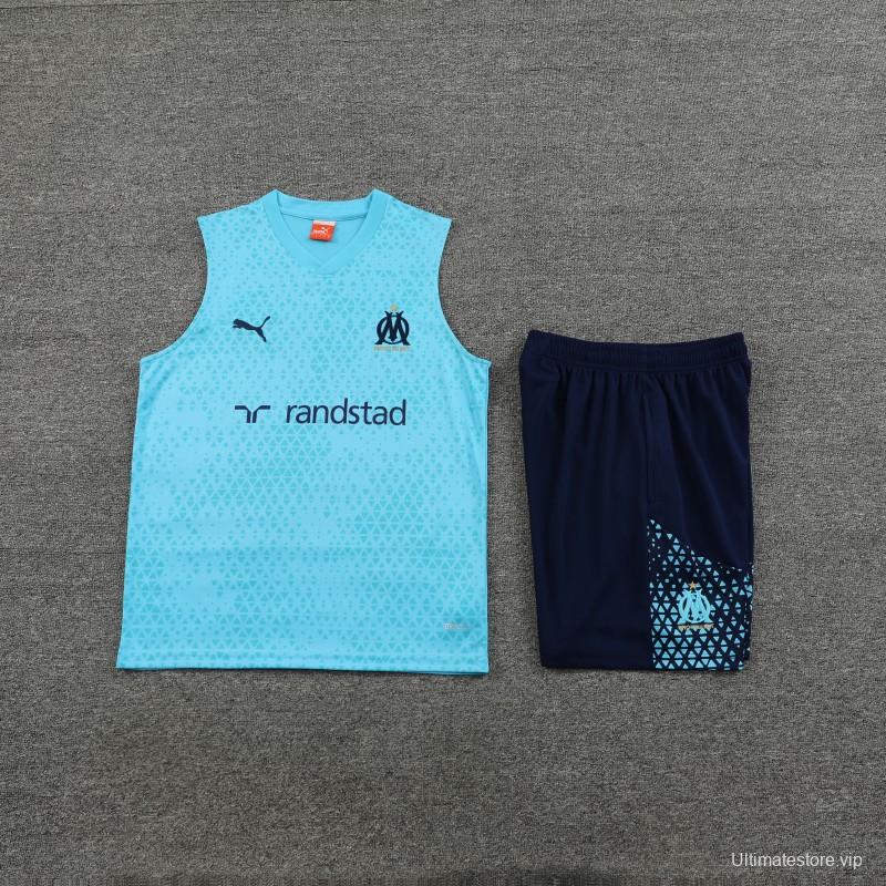 23-24 Olympique Marseille SKY Blue Vest Jersey+Shorts