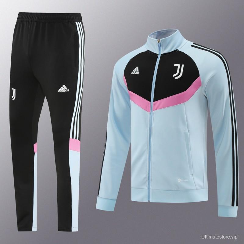 24/25 Juventus Light Blue/Black Full Zipper Jacket +Long Pants