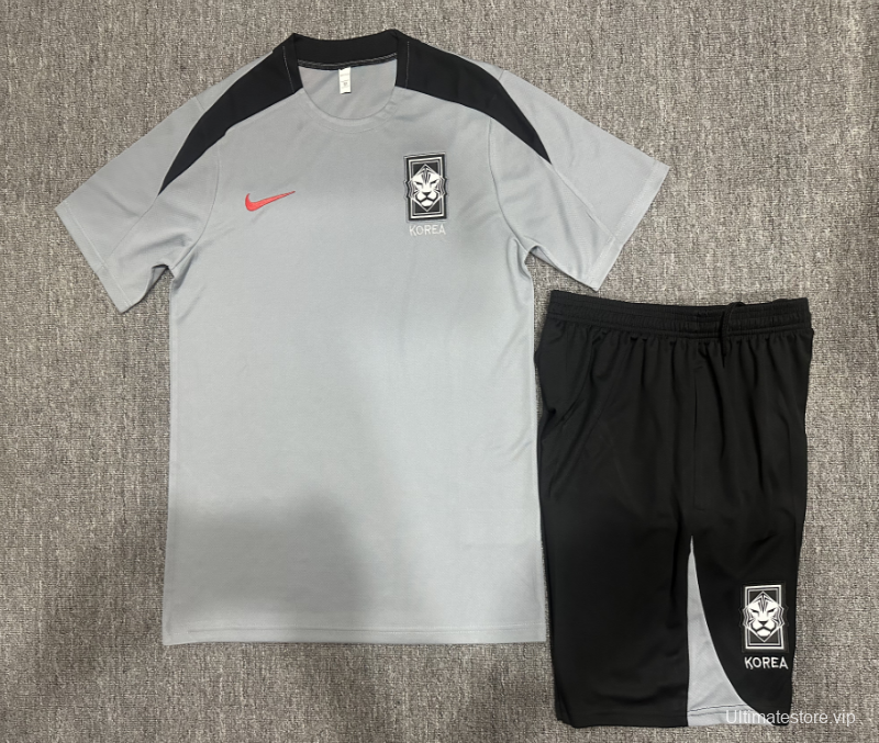2024 Kids South Korea Grey Short Sleeve Jersey+Shorts