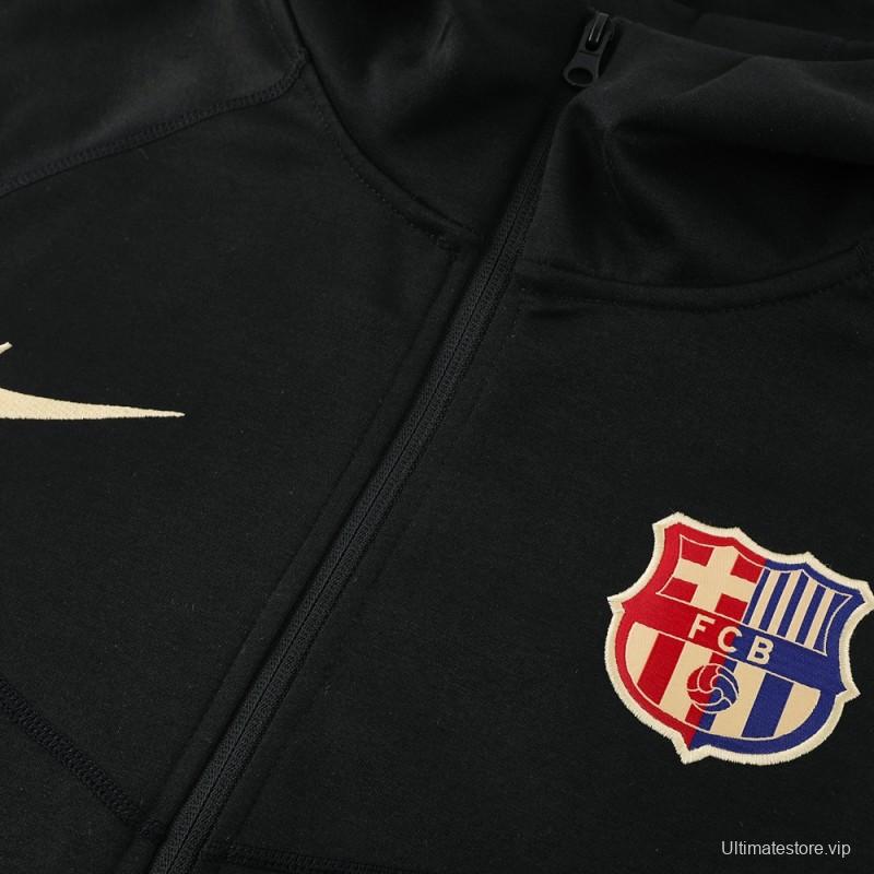 24/25 Barcelona Black Hoodie Full Zipper Jacket +Long Pants