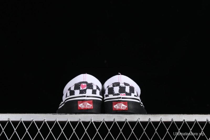 Vans Slip-On Classic Collaborative Hand-Painted Graffiti with Pink Accents and Crystal Outsole Checkerboard Slip-On - VN000CT5BPA