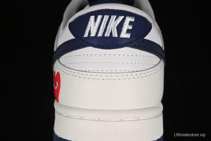 Nike SB Dunk Low Supreme Collaboration - Double Swoosh Beige Navy Anniversary Custom Low-Top Casual Skate Shoes - XX2025-668