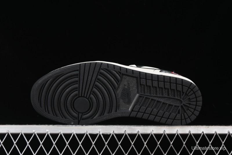 Nike Air Jordan 1 Low Supreme Collaboration - Black White Embossed Custom Retro Basketball Shoes DC2024-032