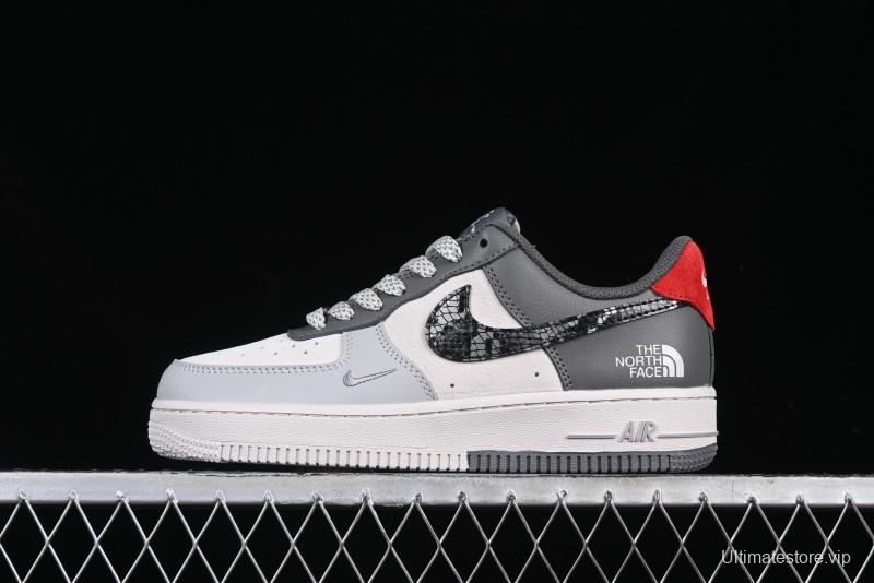 Nike Air Force 1 '07 Low The North Face Collaboration Beige Grey Black Snake Leather Custom Casual Sneakers - DM6688-052