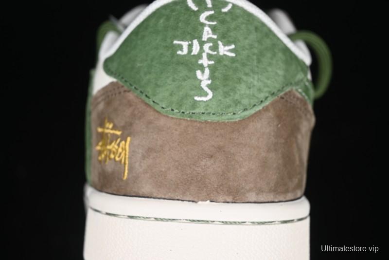 Nike Travis Scott x Fragment Design x Air Jordan 1 Low OG SP AJ1 Stussy Collaboration Suede Green Low Top Casual Sneakers - XS3186-202