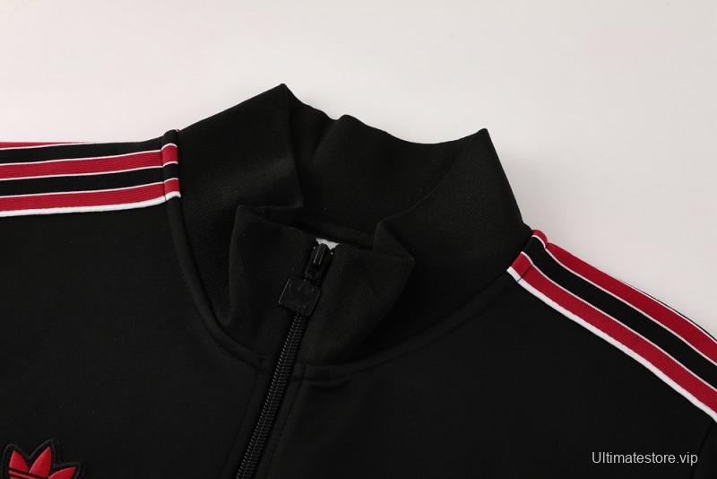 25/26 Manchester United Black Full Hoodie Zipper Jacket +Long Pants