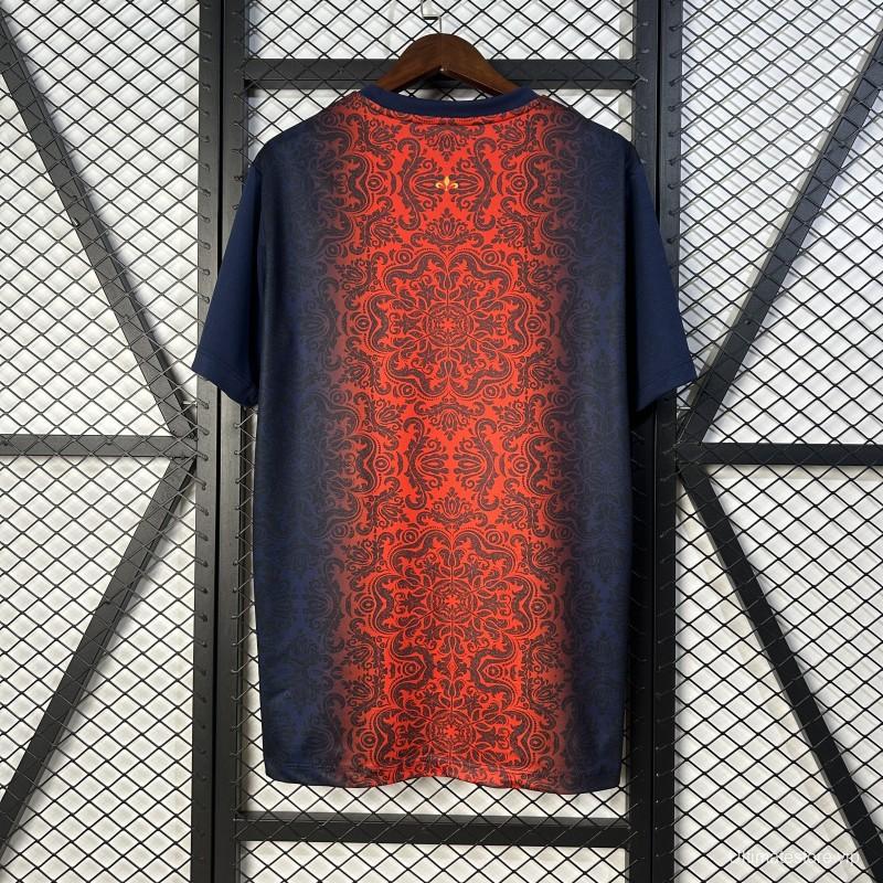 25/26 PSG  Paris Saint-Germain Navy with Red Ornate Pattern Jersey