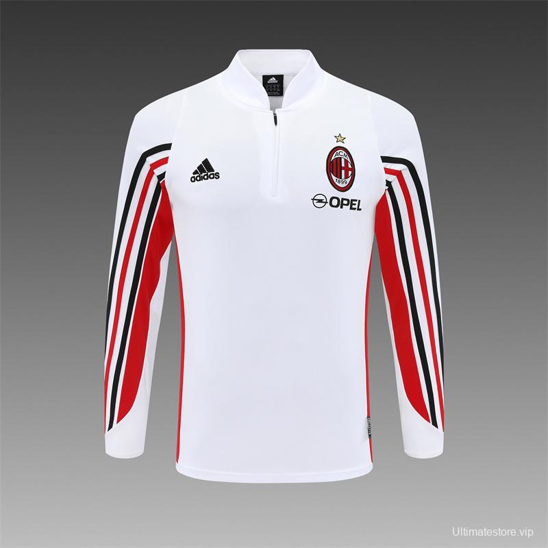 Retro 03/04 AC Milan White Half Zipper Jacket+Long Pants