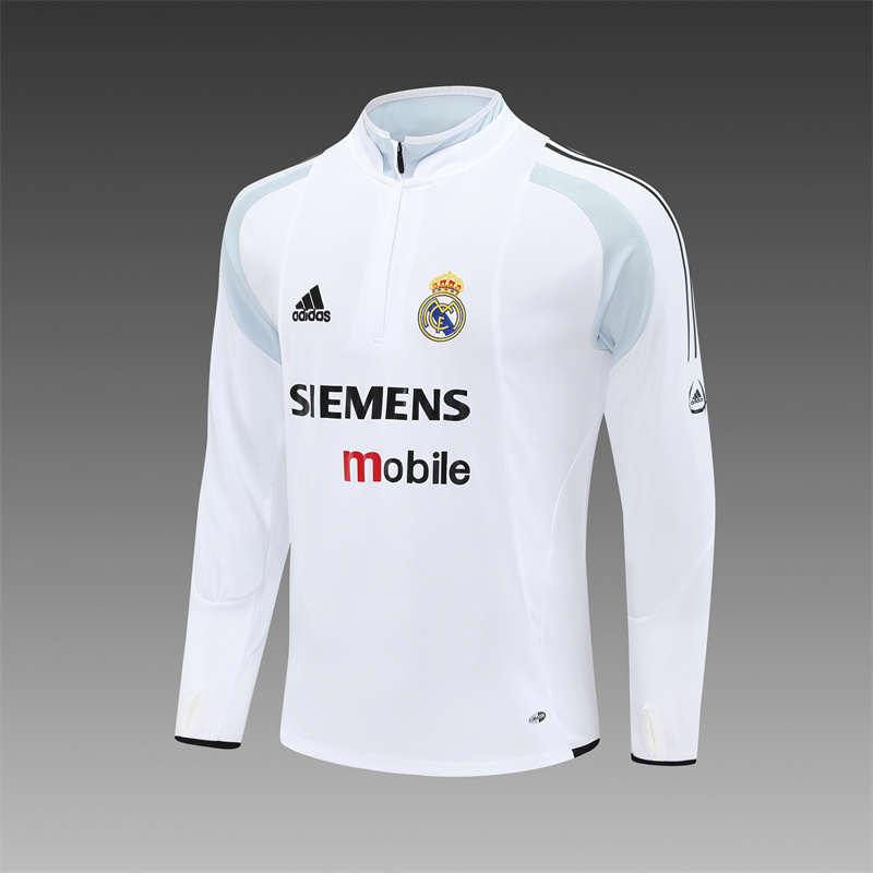 Retro 04/05 Real Madrid White Half Zipper Jacket