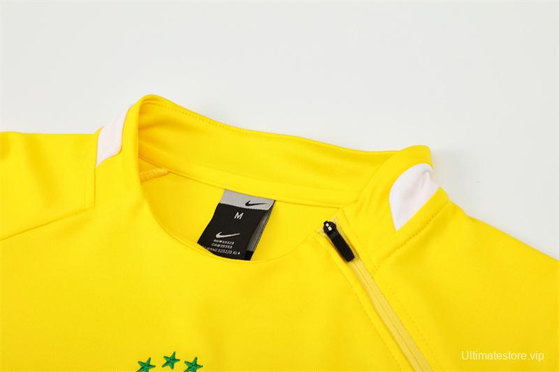 2002 Brazil Yellow Half Zipper Jacket+Long Pants