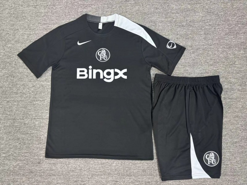 25/26 Kids Chelsea Black T90 Short Sleeve+Soccer Shorts