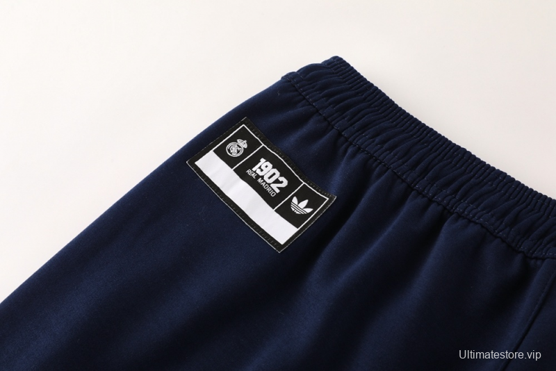 25/26 Real Madrid Royal Blue Half Zipper Jacket+Long Pants S-2XL