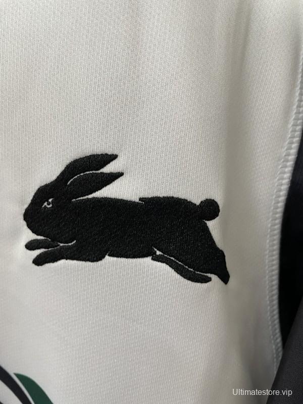 25/26 South Sydney Rabbitohs White with Green Red Stripes and Navy Mace Jersey