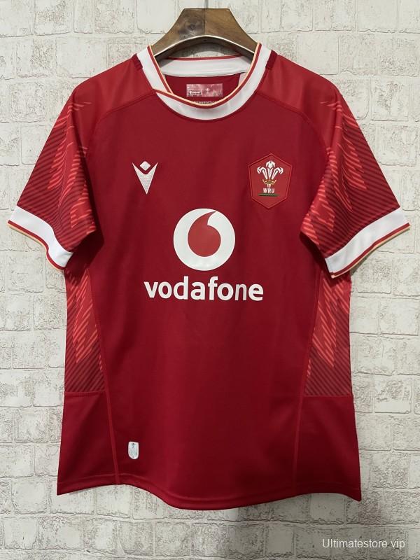 2025 Wales Red with Tonal Wave Pattern Home Jersey