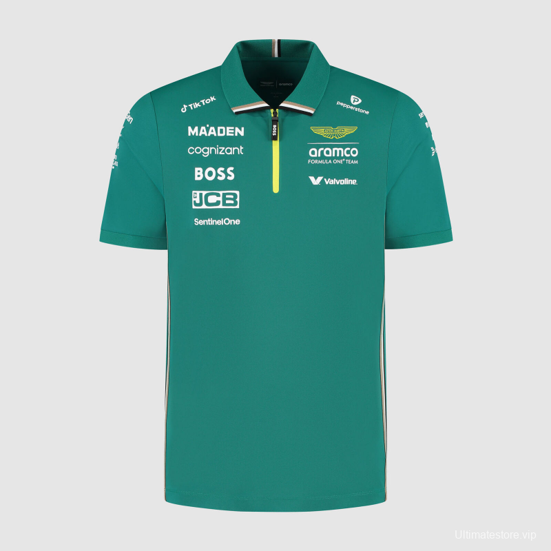 2025 F1 Aston Martin Aramco F1 Team Dark Green with Yellow Zipper Polo