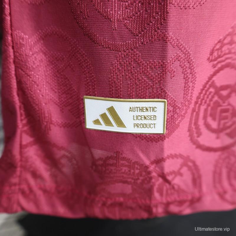 25/26  Player Version Real Madrid Third Dark Pink with all-over embossed crest pattern Jersey