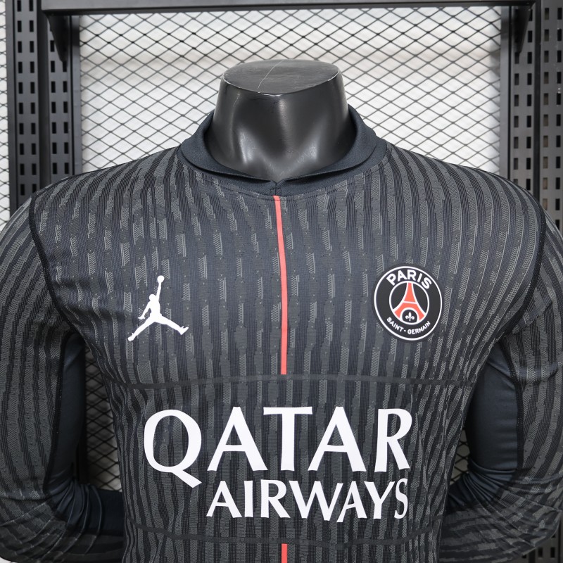 Player Version PSG 25/26 Paris Saint-Germain Black with Grey  Long Sleeve Jersey
