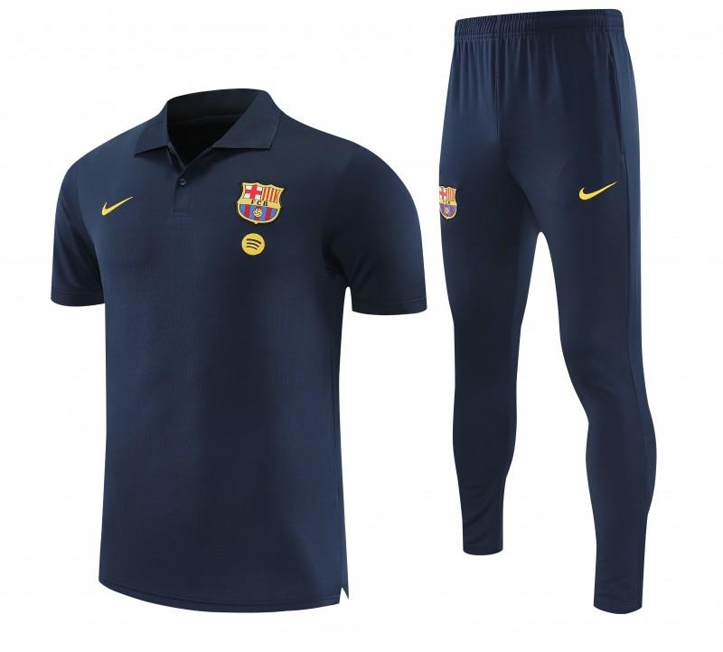 26/27  Barcelona Navy Blue Polo Training Shirt + Long Pants Tracksuit