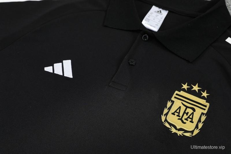 26/27  Argentina Black Polo Training Shirt + Long Pants Tracksuit