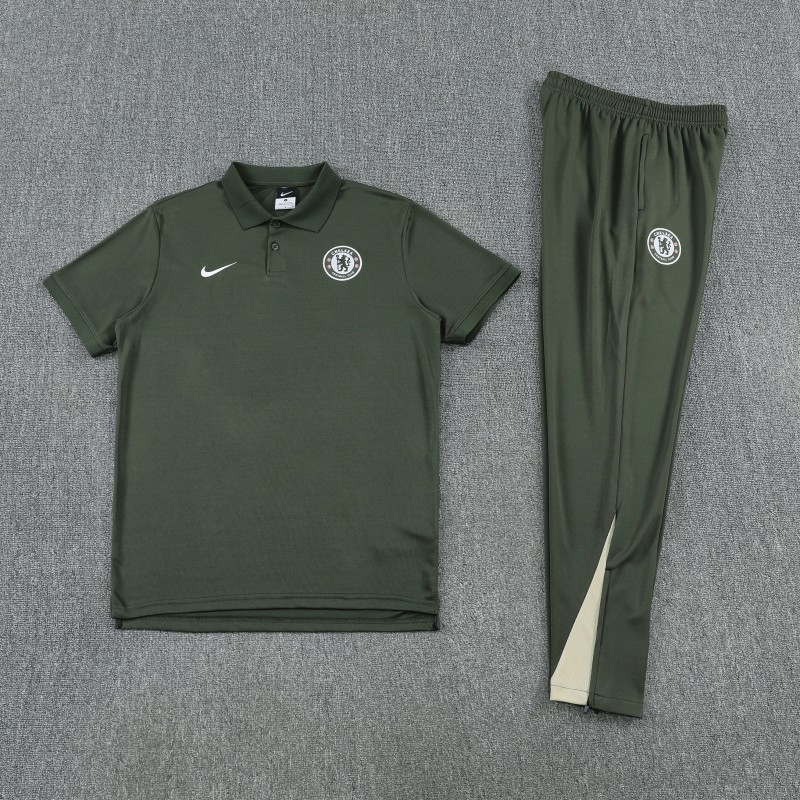 26/27 Chelsea  Dark Green Polo Training Shirt + Long Pants Tracksuit