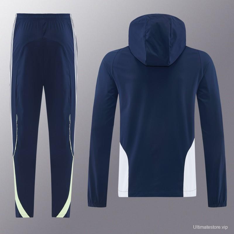 26/27 Real Madrid Navy Blue Full Zipper Hooded Windbreaker Tracksuit + Long Pants