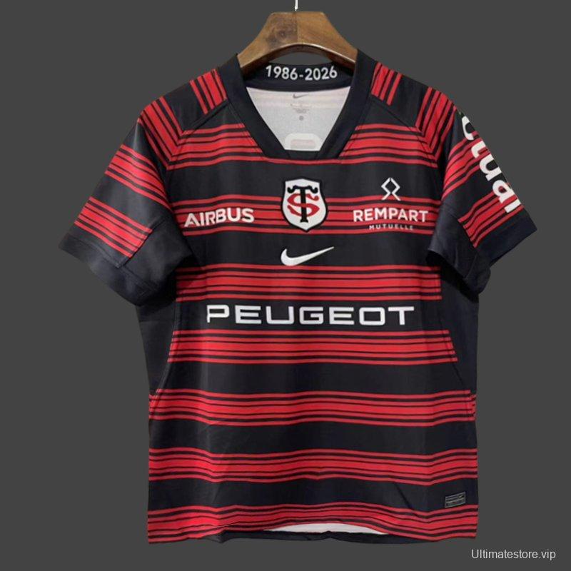 25/26 Stade Toulousain Red and Black Horizontal Stripes Jersey