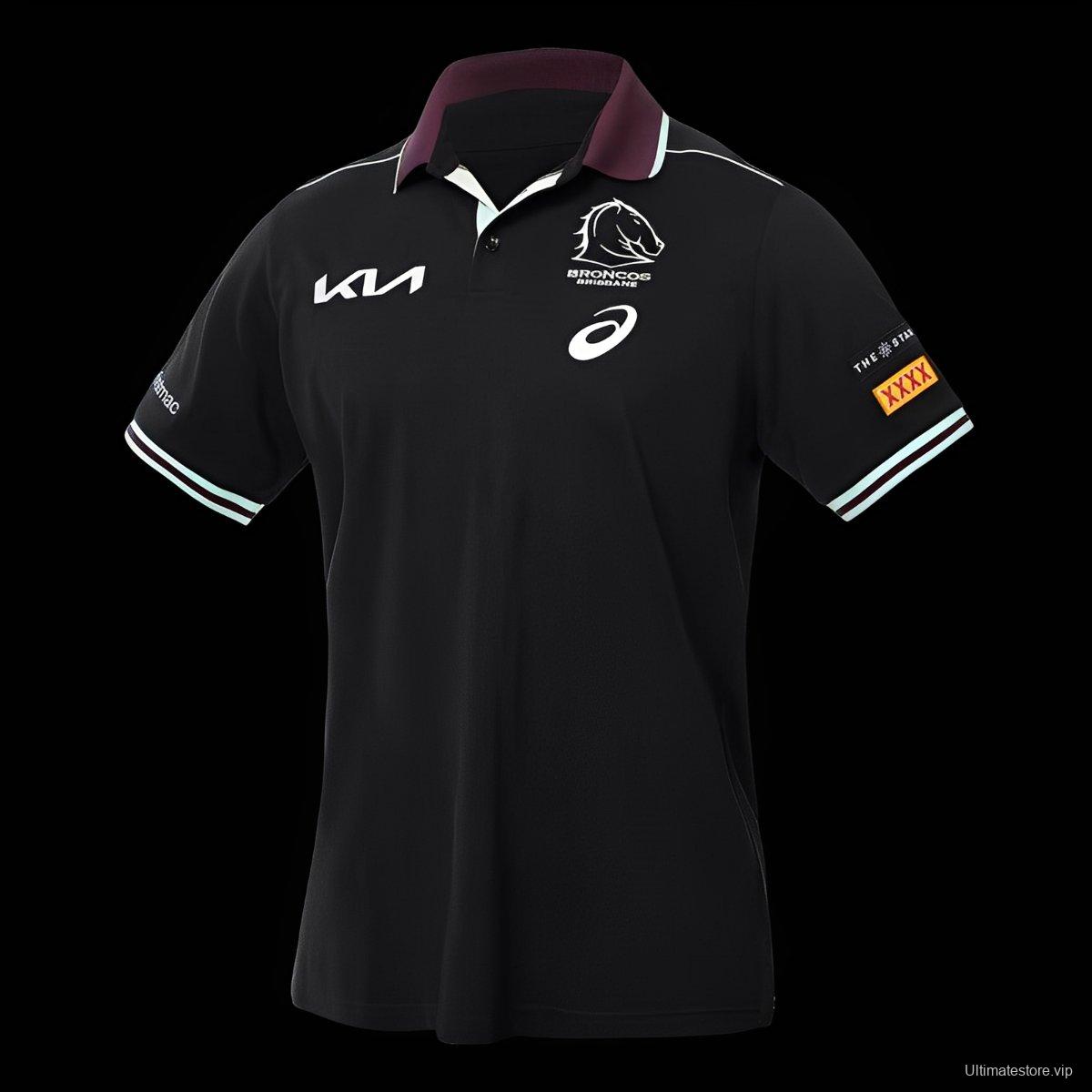 25/26 Brisbane Broncos Black with Maroon Collar Polo Shirt