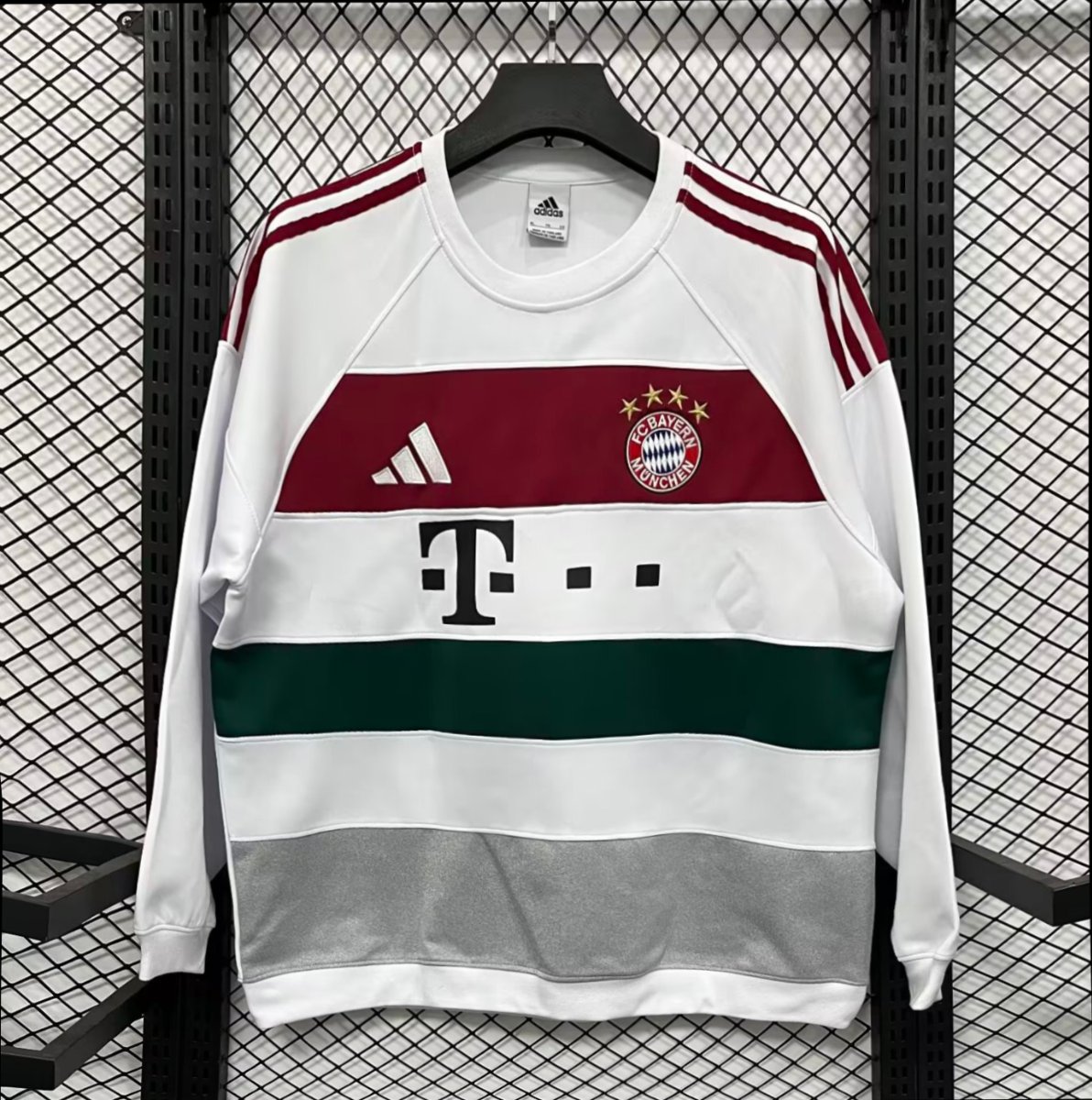 25/26 FC Bayern Munich Adidas Long Sleeve Sweatshirt - White Maroon Green Colorblock Training Top