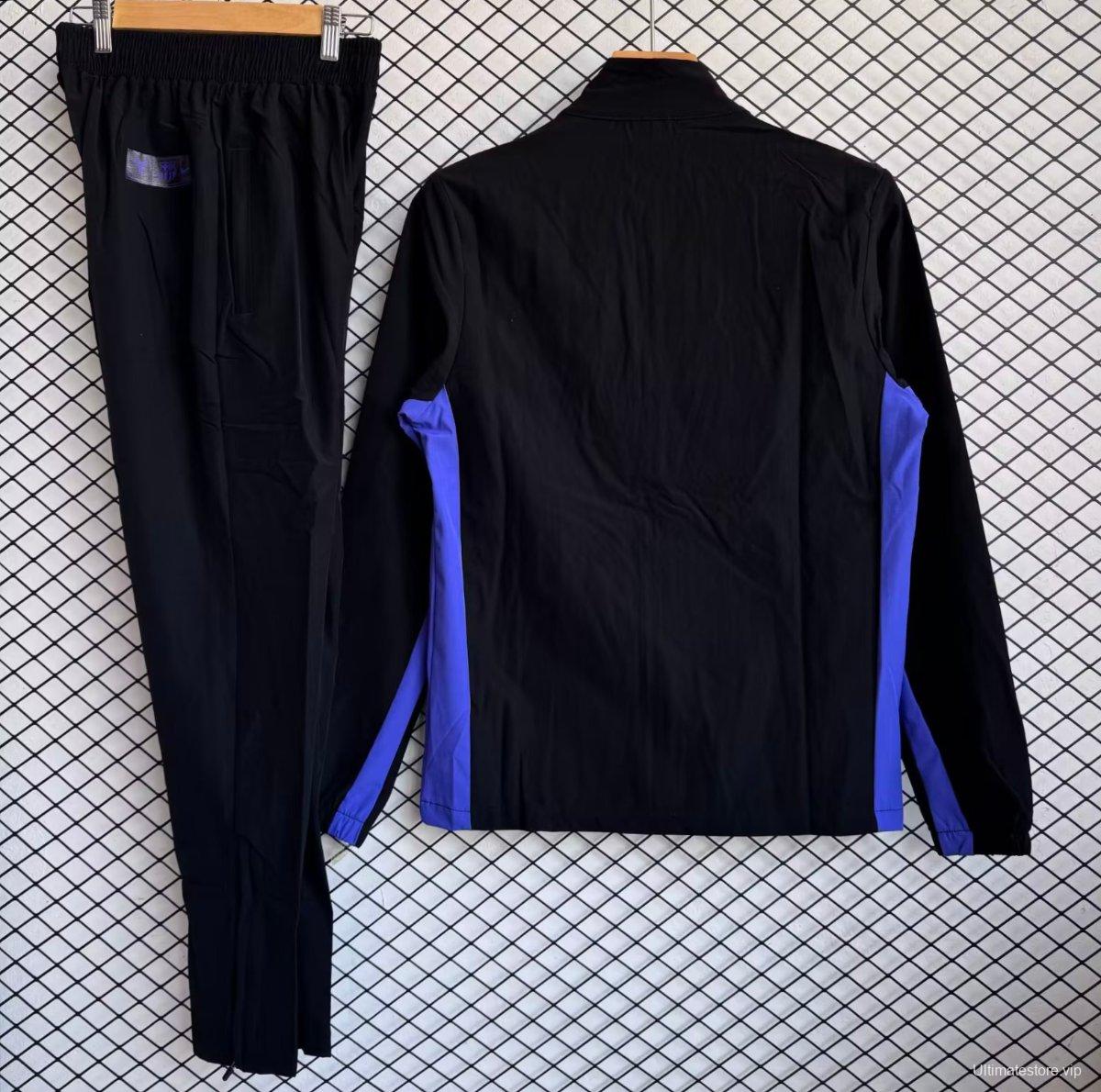 25/26 Barcelona Black with Blue Full zipper Jacket Tracksuit+ long pants