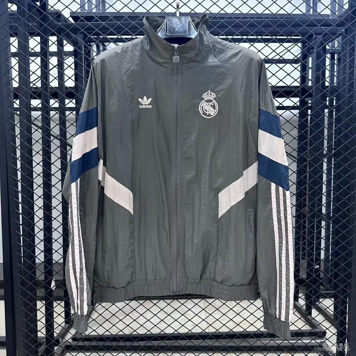 25/26 Real Madrid Grey Full Zipper Windbreaker
