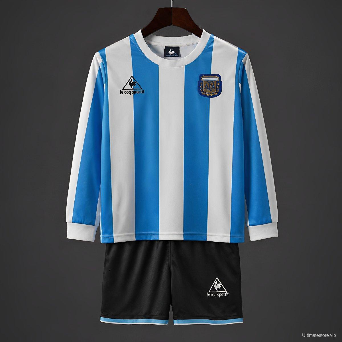 Retro 1998 Kids Argentina Home Long Sleeve Jersey