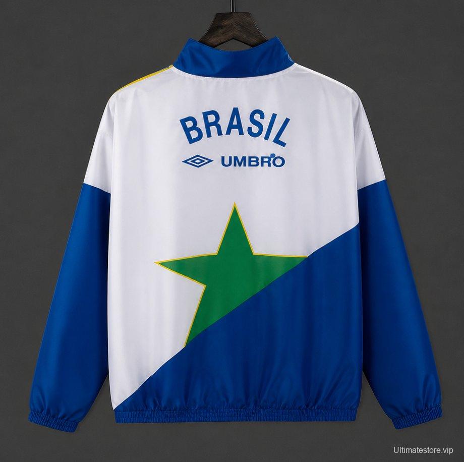Retro 93/94 Brazil Yellow & Green & Blue Star Pattern Windbreaker Jacket