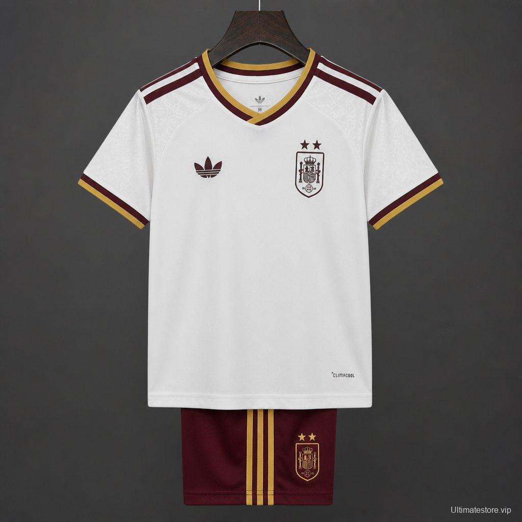 2 Star 2026 Kids Spain Away White Jersey With Champion Patch