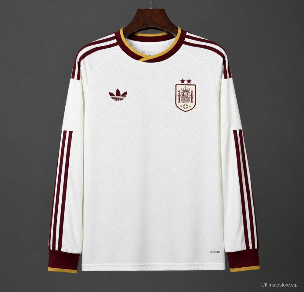2 Star 2026 Spain Away White Long Sleeve Jersey With Champion Patch
